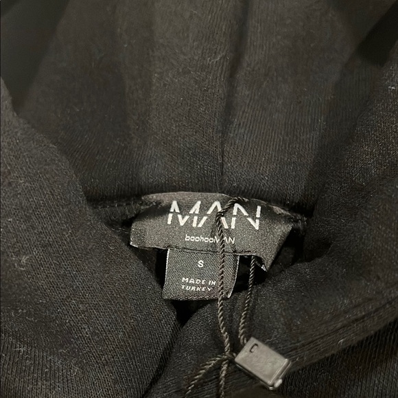 Boohoo Black MAN Hoodie with White Details size S - Picture 2 of 8